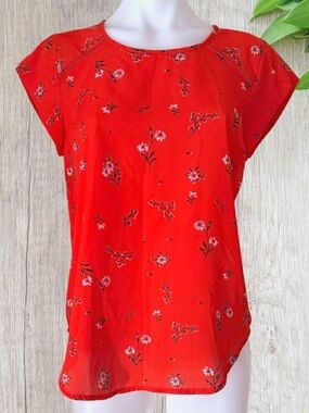 Vintage Lily White Women’s Floral Orange Short Sleeve Blouse Top, Small